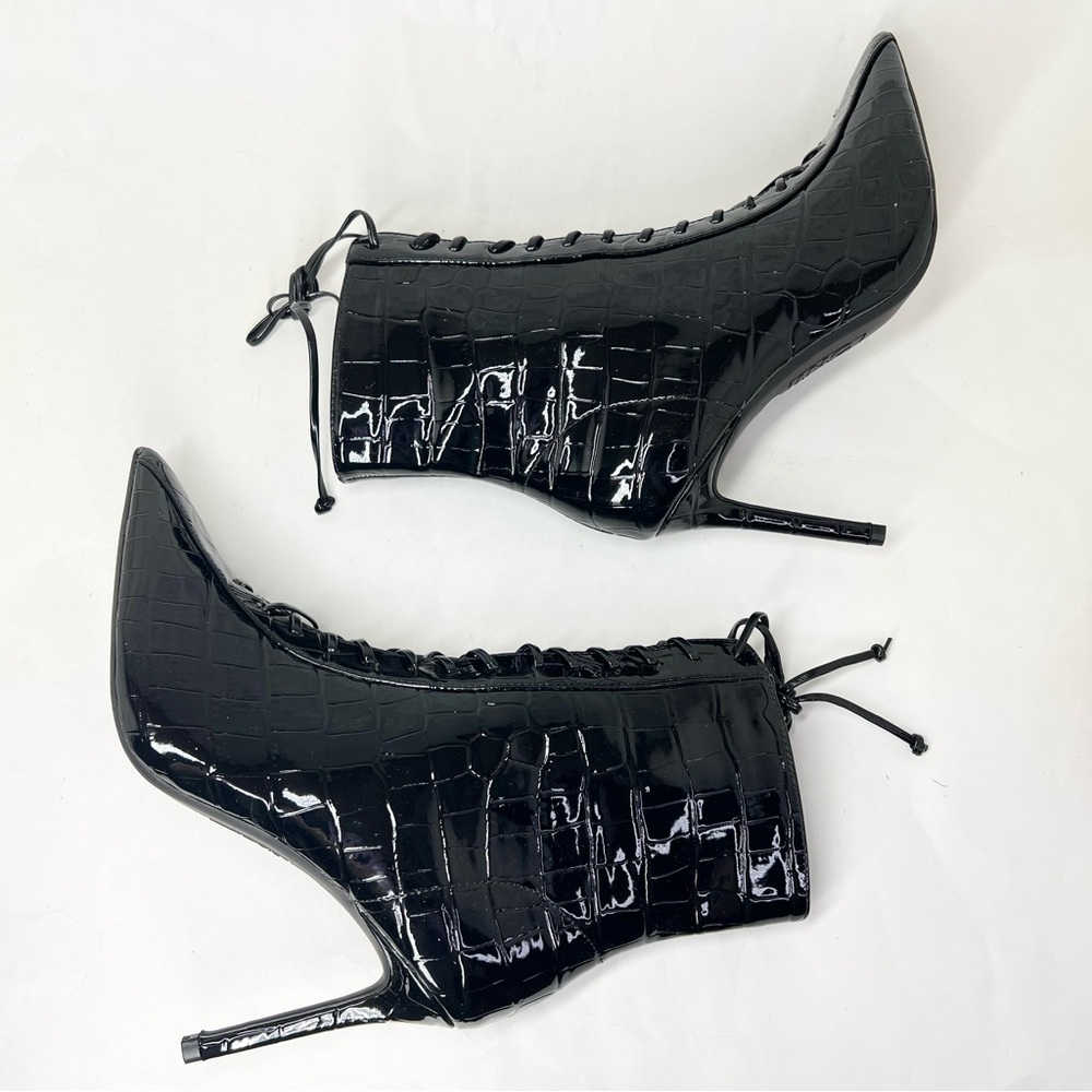 I.N.C. International Concepts Hariet Lace Up Booties Black Croc Patent Size 8.5M - Picture 7 of 14